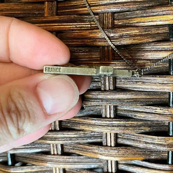 Antique French pectoral cross silver tone inlaid with wood over 100 years old - Picture 9 of 10